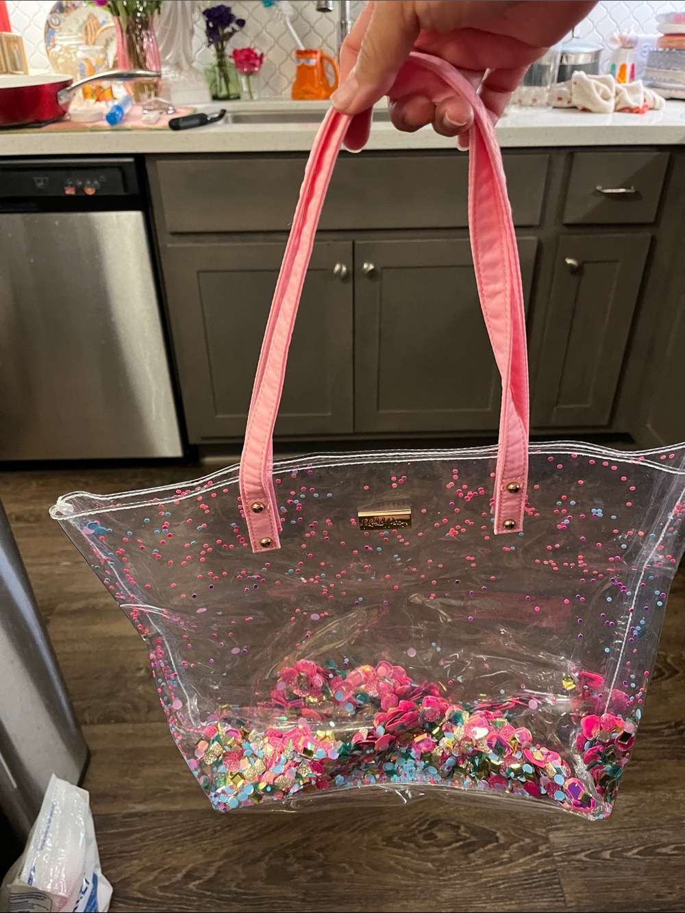Packed party Tote Bag with Pink Handles and Confetti